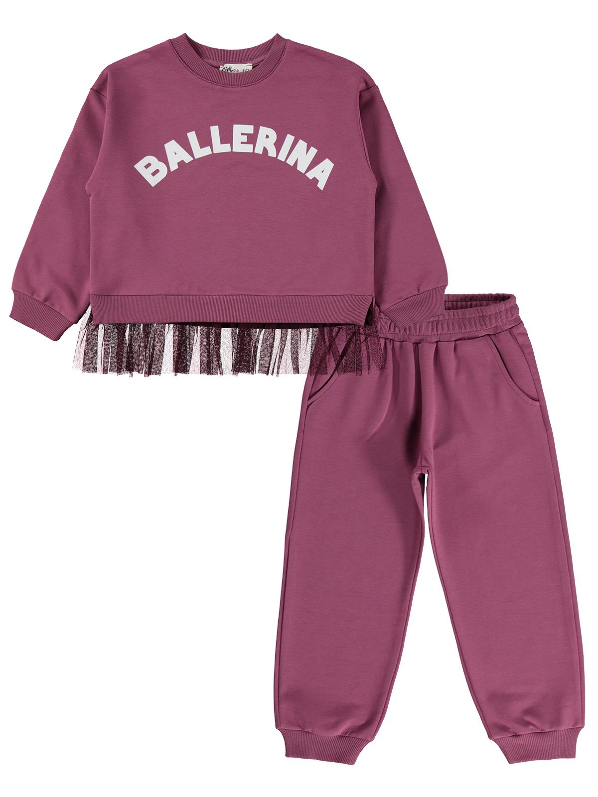 Civil Kız Çocuk Ballerina Baskılı Eşofman Takımı | 2 İp - 2 İp | Okul Kreş ve Günlük Kullanım - Lila