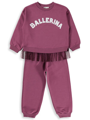 Civil Kız Çocuk Ballerina Baskılı Eşofman Takımı | 2 İp - 2 İp | Okul Kreş ve Günlük Kullanım - Lila