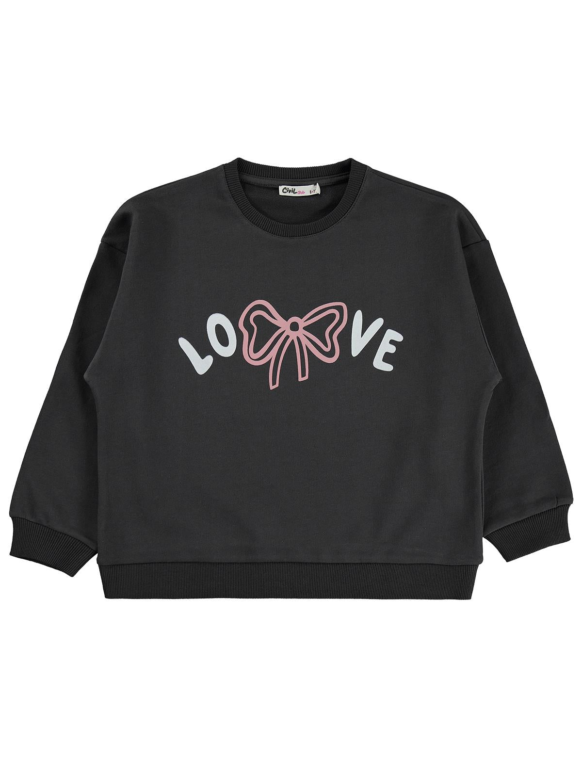 Civil Girls Love Baskılı 6-9 Yaş Sweatshirt - Gri