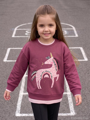 Civil Kız Çocuk Unicorn Baskılı Sweatshirt | 2 İp Uzun Kol | Okul Kreş ve Günlük Kullanım - Lila
