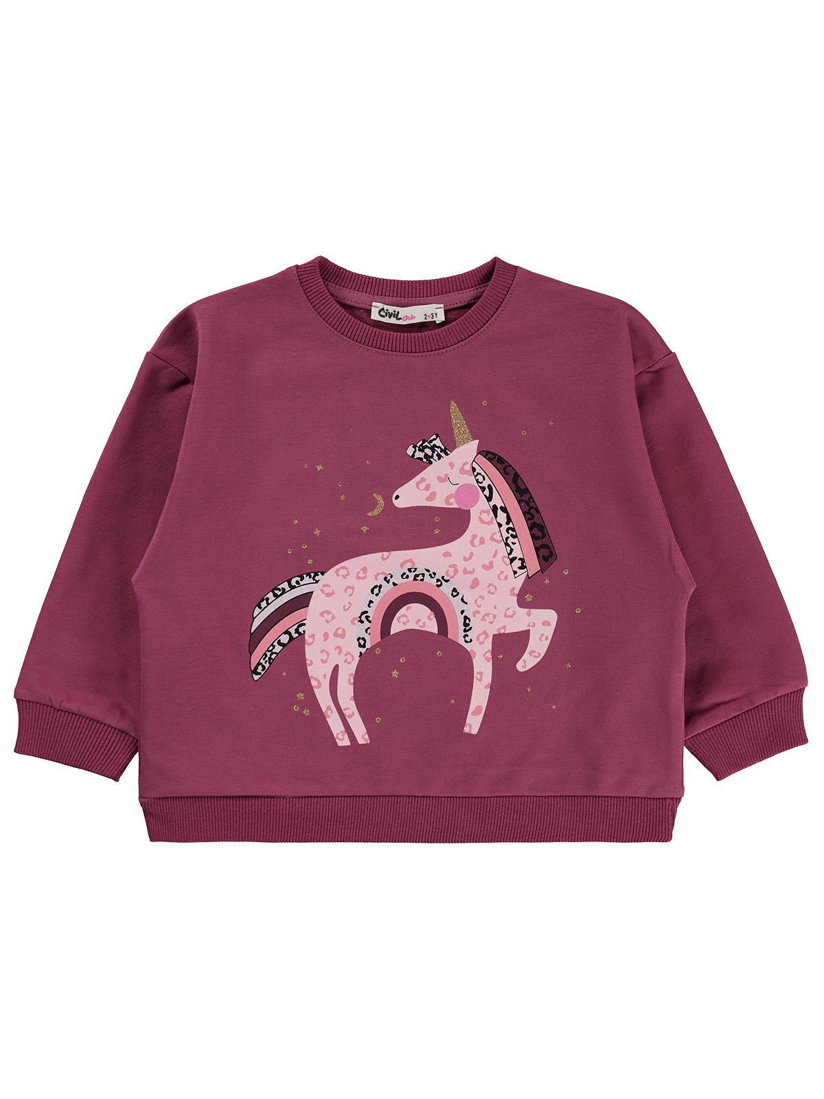 Civil Kız Çocuk Unicorn Baskılı Sweatshirt | 2 İp Uzun Kol | Okul Kreş ve Günlük Kullanım - Lila