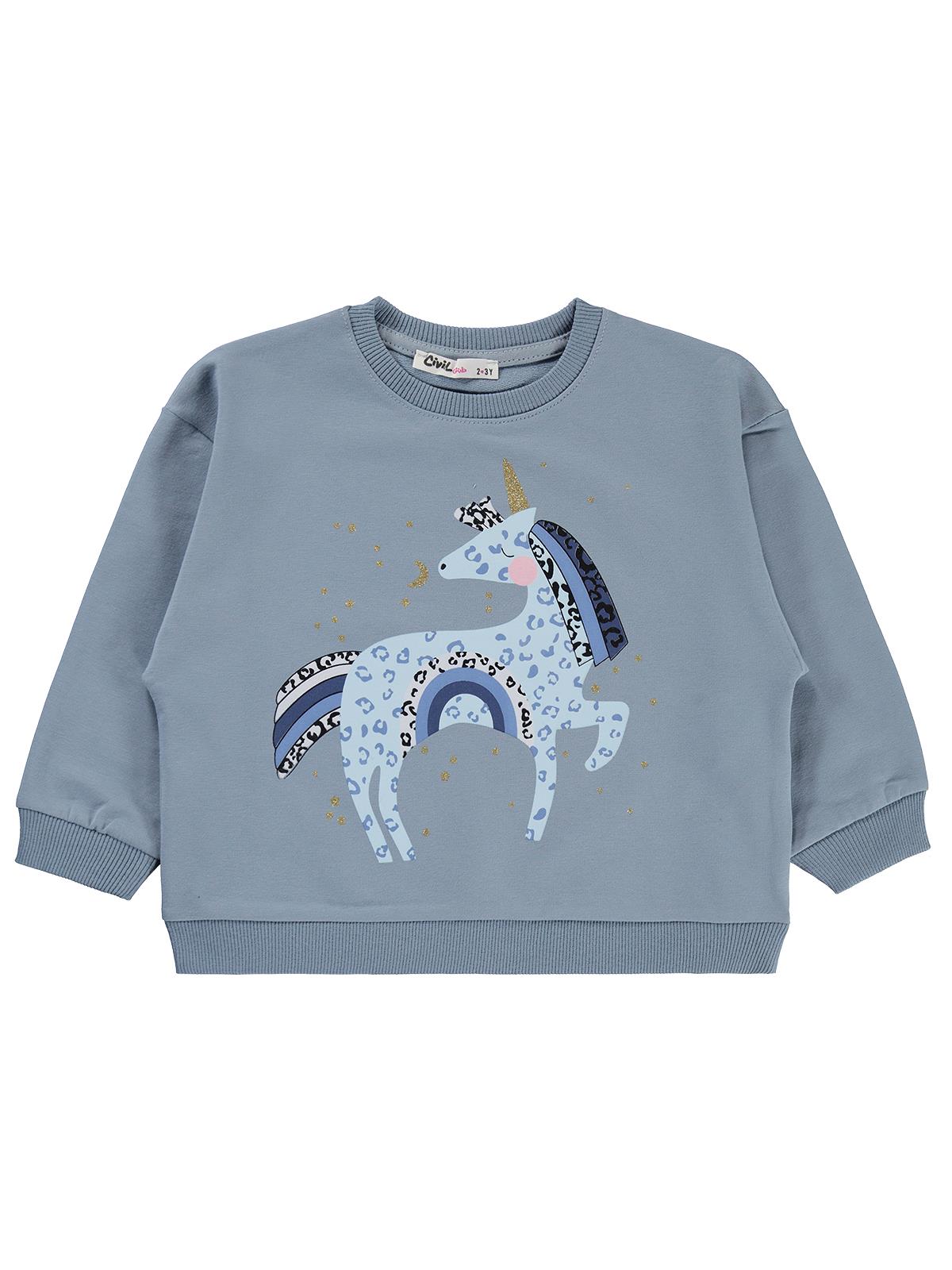 Civil Girls Unicorn Baskılı 2-5 Yaş Sweatshirt - Mavi