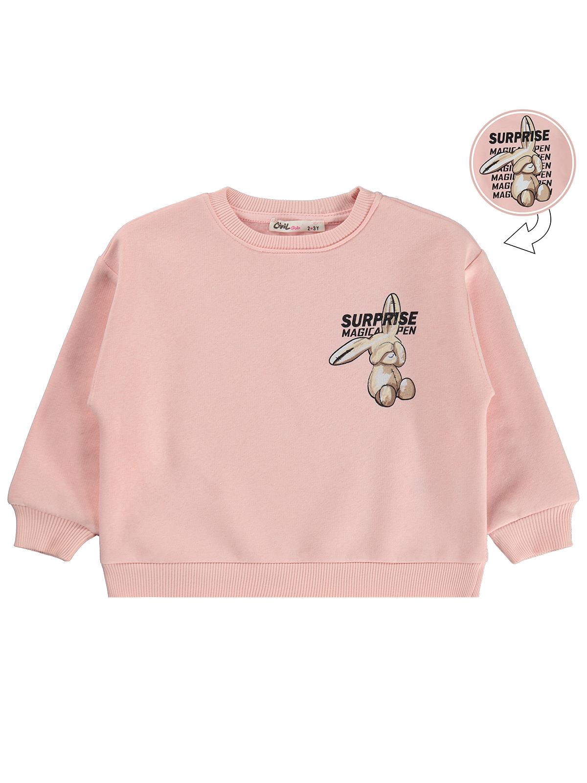 Civil Girls Tavşan Baskılı 2-5 Yaş Sweatshirt - Pembe