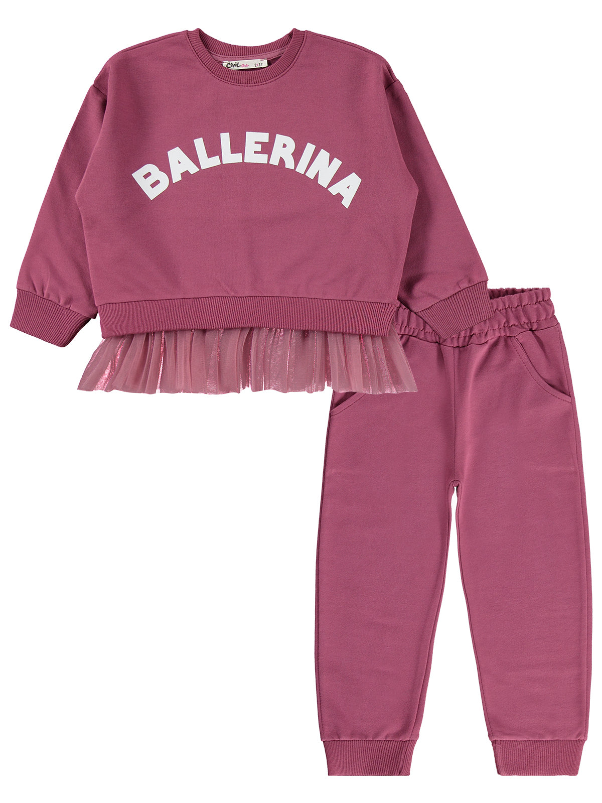 Civil Girls Ballerina Baskılı 2-5 Yaş Eşofman Takımı - Lila