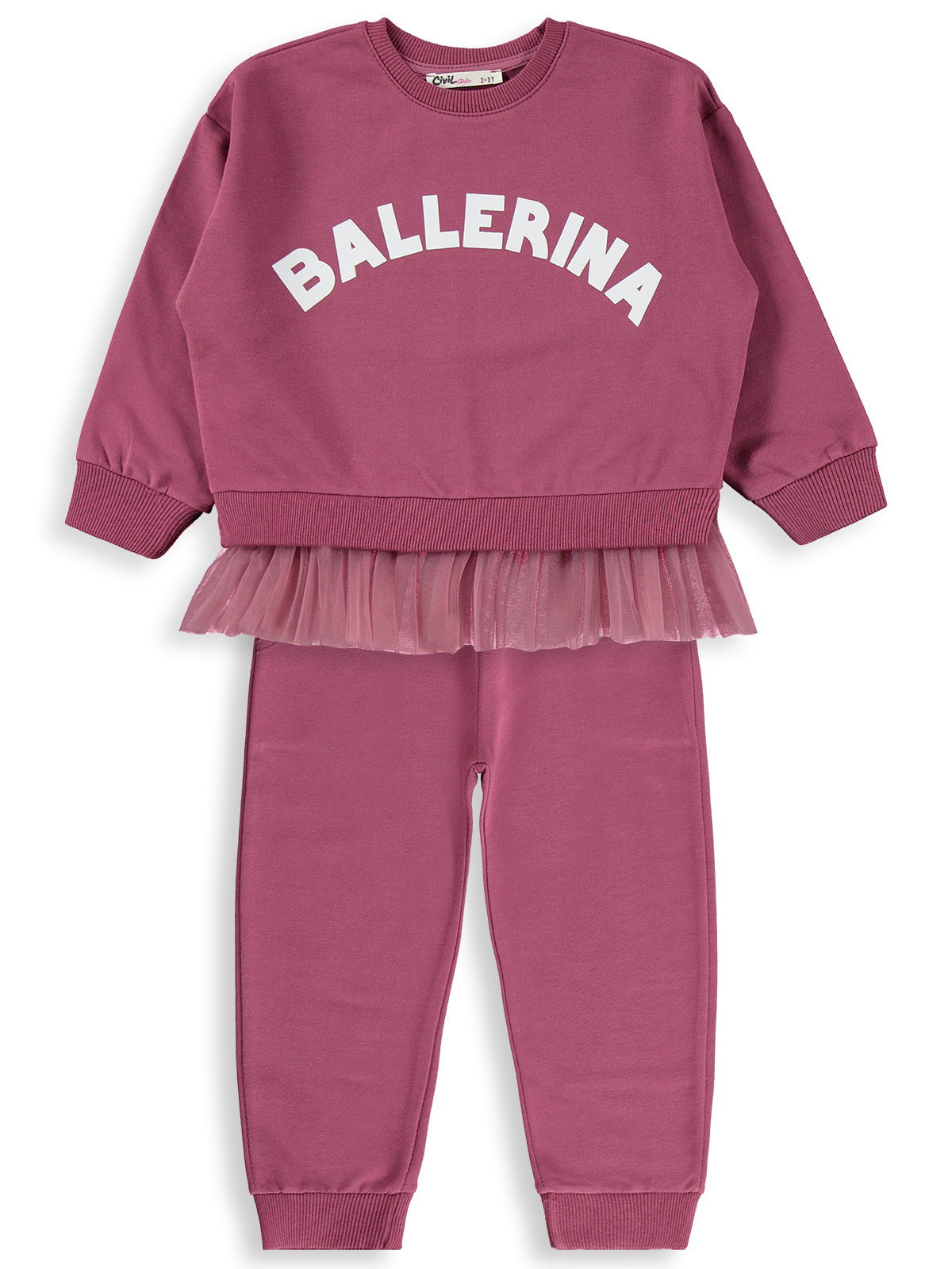 Civil Girls Ballerina Baskılı 2-5 Yaş Eşofman Takımı - Lila