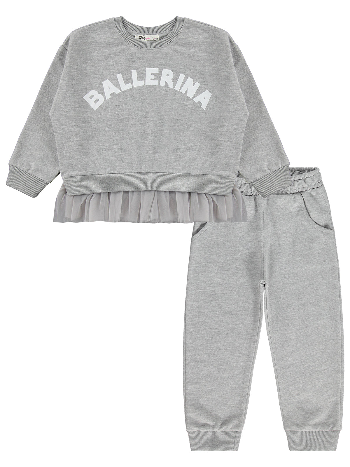 Civil Girls Ballerina Baskılı 2-5 Yaş Eşofman Takımı - Gri