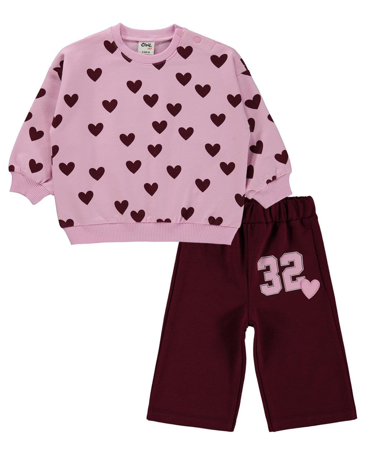 Civil Baby Kalp Empirme 6-18 Ay Takım - Pembe