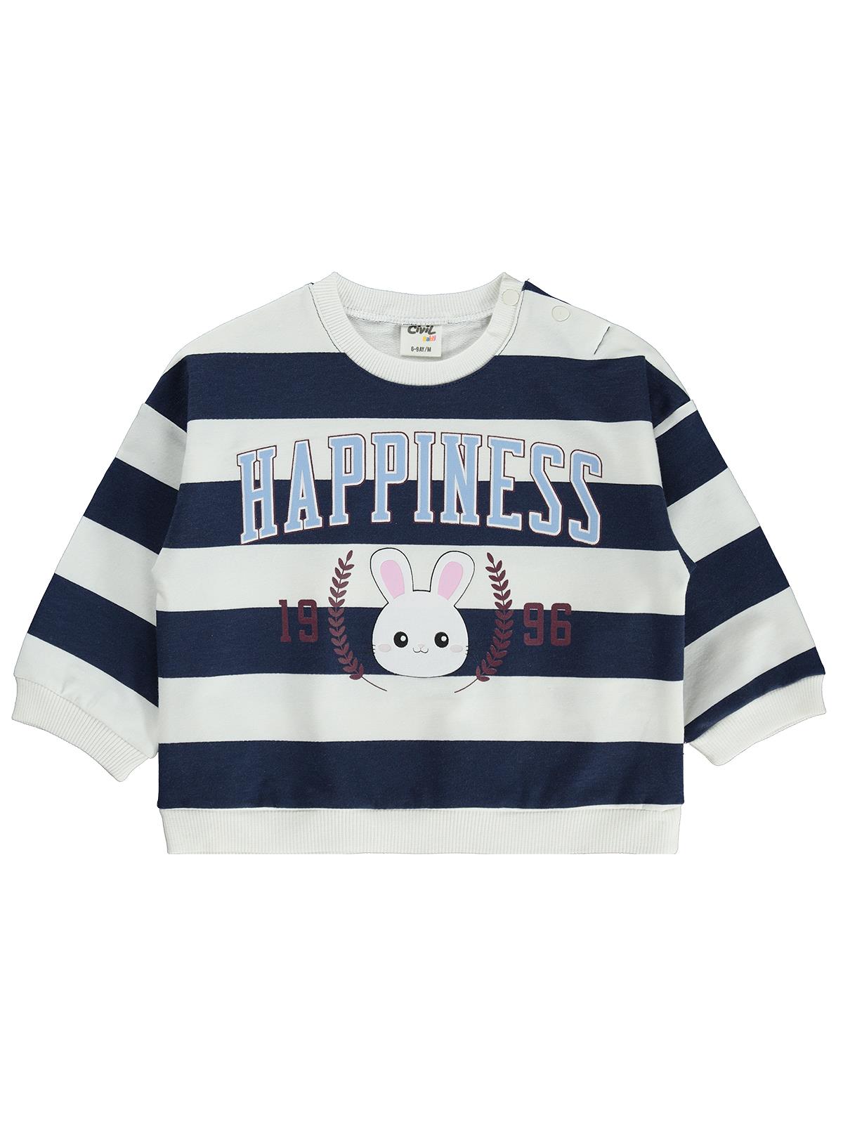 Civil Baby Kalın Çizgili Happıness Baskılı 6-18 Ay Sweatshirt - Ekru