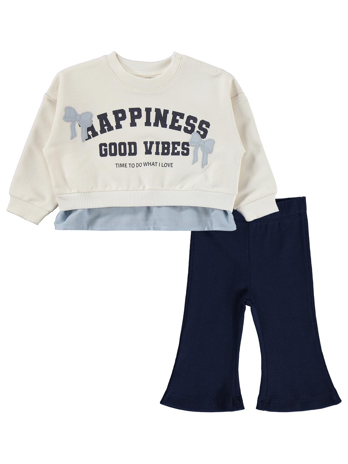 Civil Baby Happınıes Good Vibes Baskılı 6-18 Ay Takım - Ekru