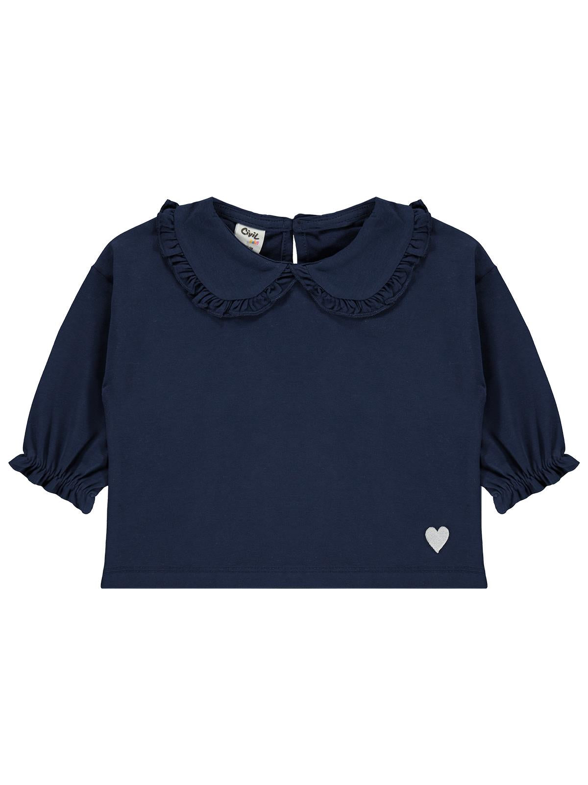 Civil Baby Bebe Yakalı Kalp Nakış 6-18 Ay Sweatshirt - Lacivert