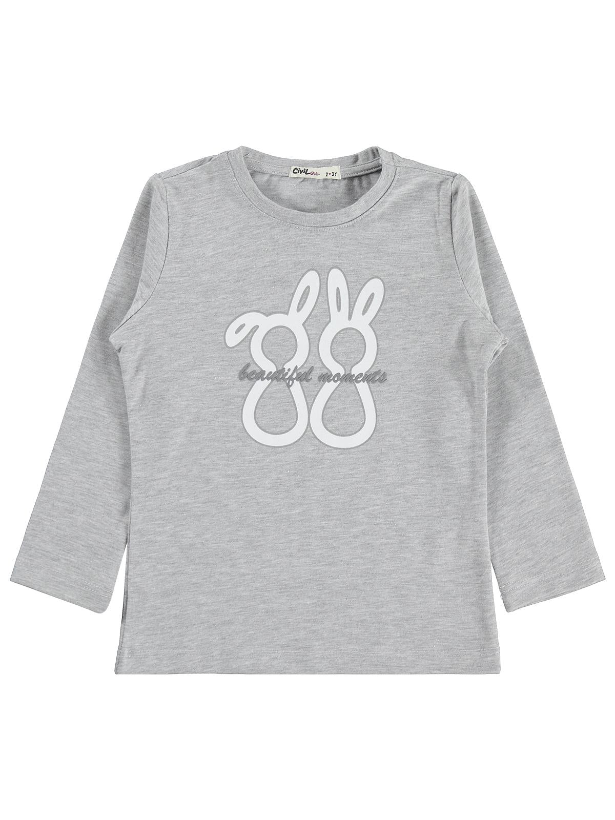 Civil Girls Tavşan Baskılı 2-5 Yaş Sweatshirt - Gri