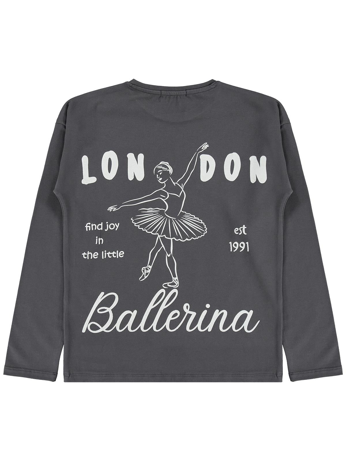 Civil Girls Ballerina Baskılı 10-13 Yaş Sweatshirt - Gri