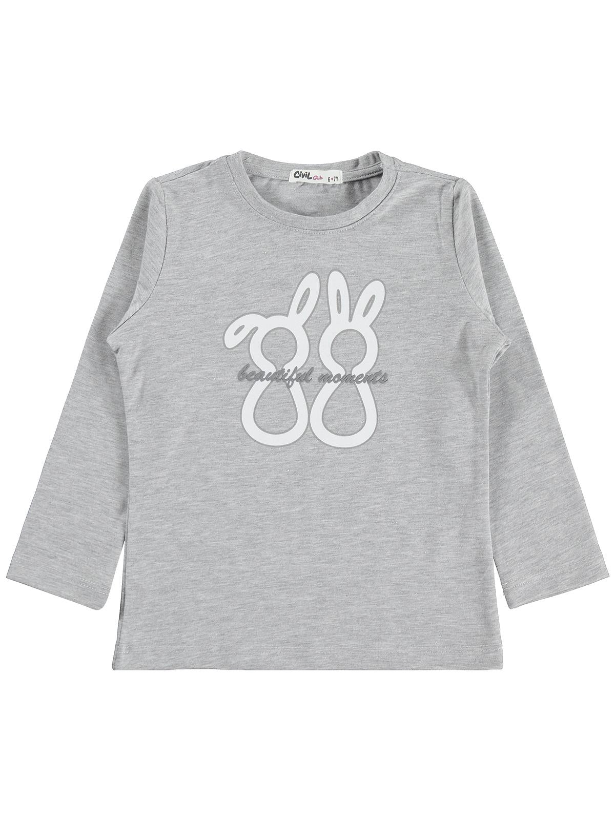 Civil Girls Tavşan Baskılı 6-9 Yaş Sweatshirt - Gri