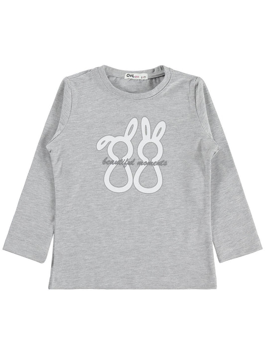 Civil Girls Kız Çocuk Tavşan Baskılı Sweatshirt | Likralı Süprem Şardonlu | Okul Kreş ve Günlük Kullanım - Gri
