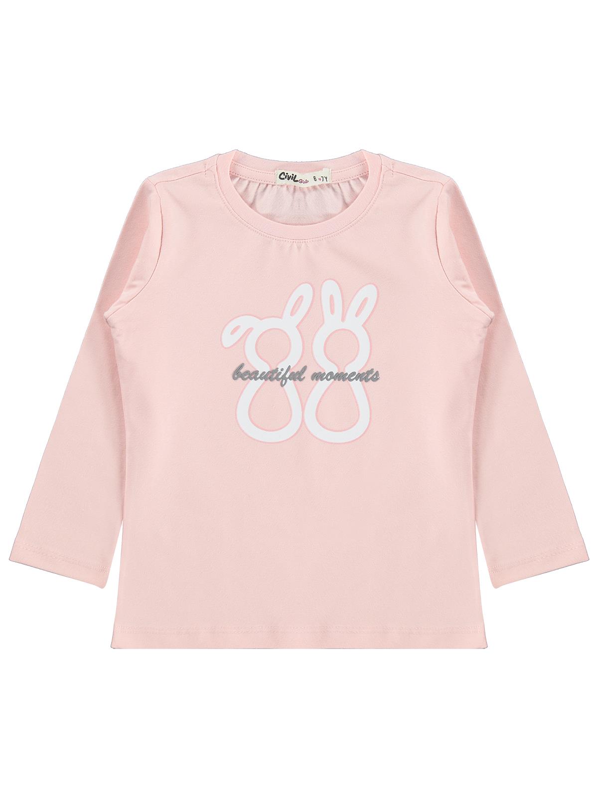 Civil Girls Tavşan Baskılı 6-9 Yaş Sweatshirt - Pudra