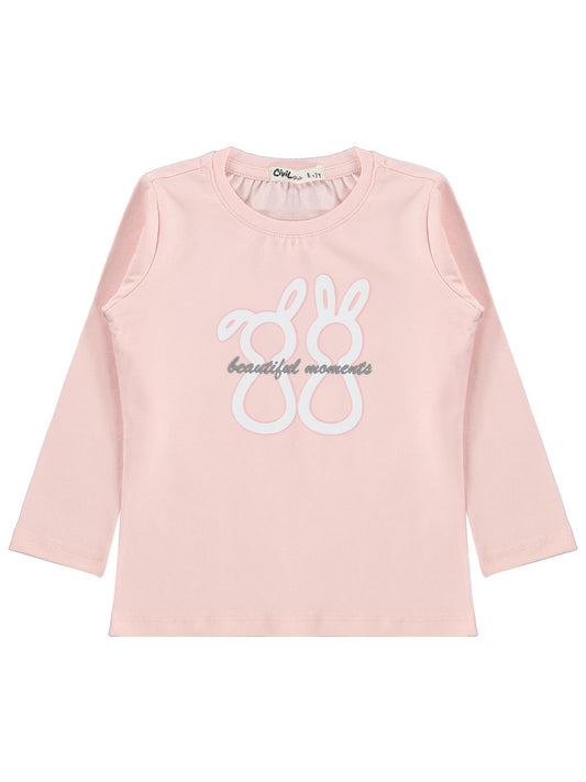 Civil Girls Kız Çocuk Tavşan Baskılı Sweatshirt | Likralı Süprem Şardonlu | Okul Kreş ve Günlük Kullanım - Pudra