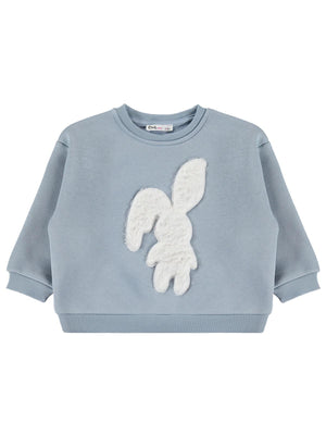 Civil Girls Kız Çocuk Tavşan Nakışlı Sweatshirt | 3 İp Uzun Kol | Okul Kreş ve Günlük Kullanım - Mavi
