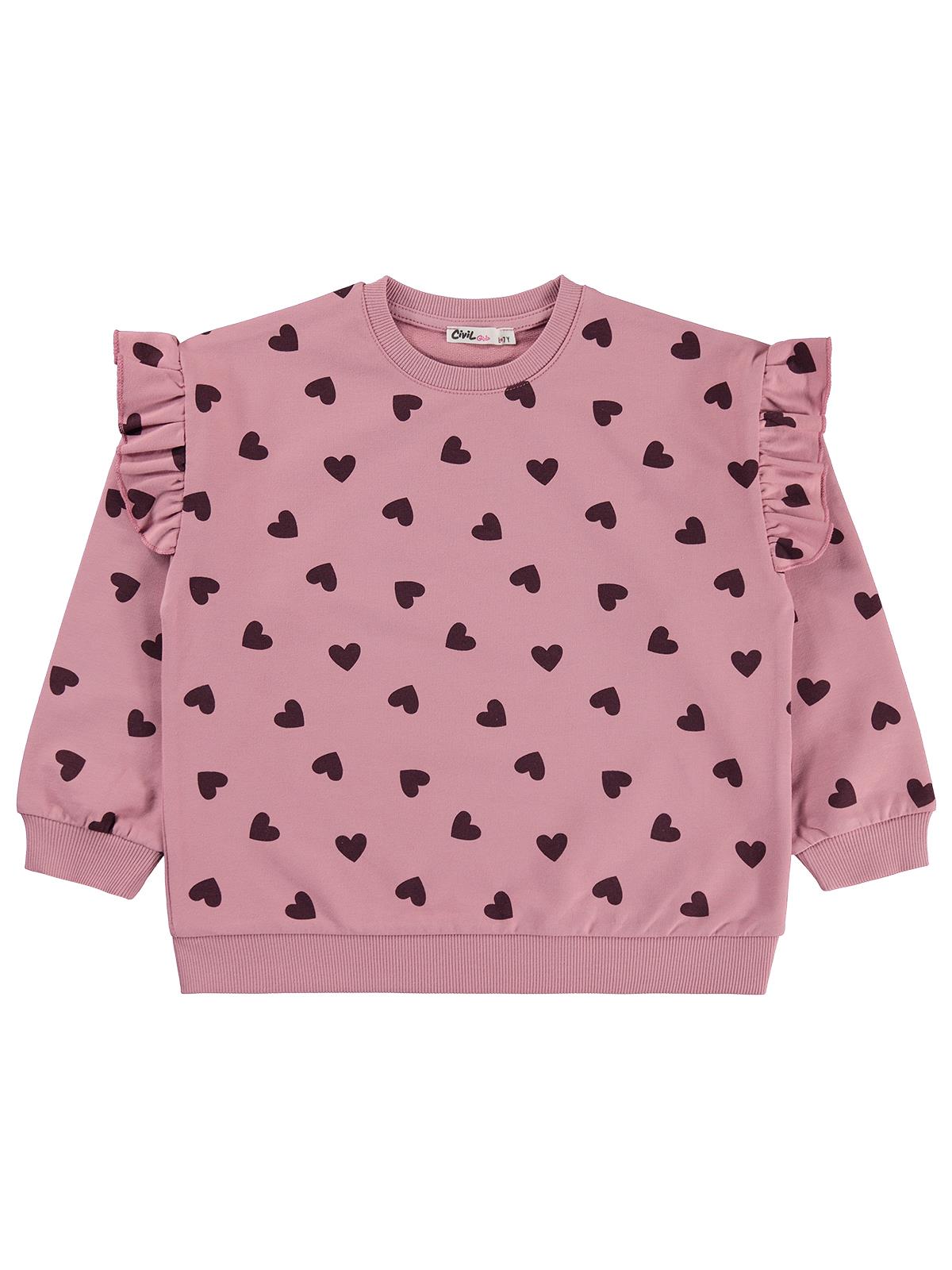 Civil Girls Kalp Desenli 6-9 Yaş Sweatshirt - Pembe