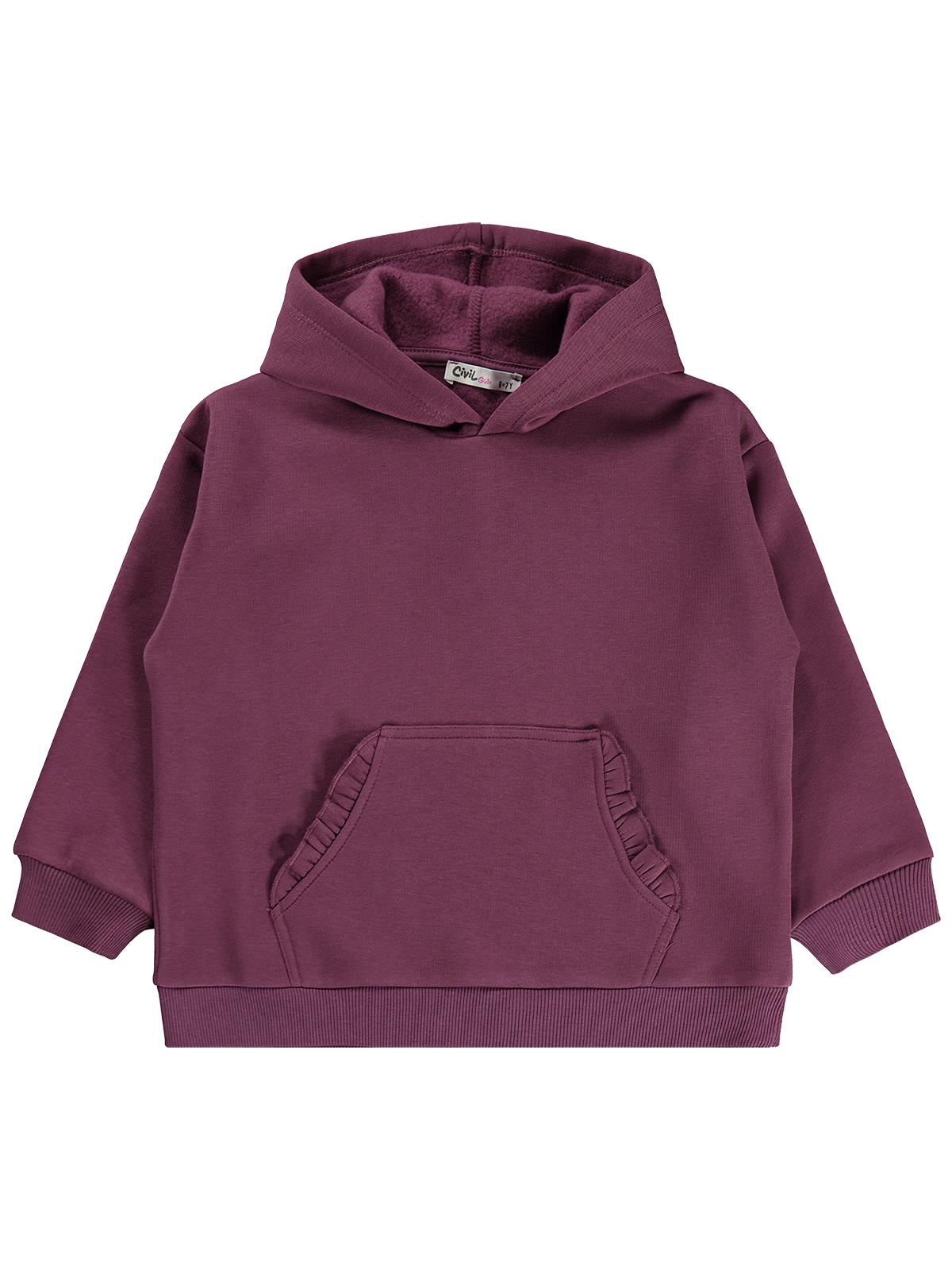 Civil Kız Çocuk Kanguru Cepli Fırfırlı Sweatshirt | 3 İp Uzun Kol | Okul Kreş ve Günlük Kullanım - Lila