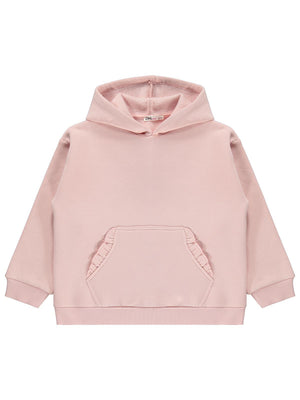 Civil Kız Çocuk Kanguru Cepli Fırfırlı Sweatshirt | 3 İp Uzun Kol | Okul Kreş ve Günlük Kullanım - Pembe