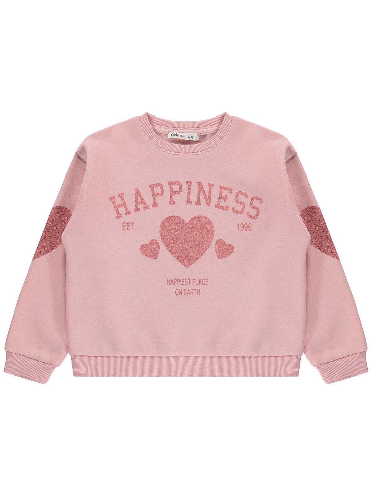 Civil Girls Happiness Baskılı 6-9 Yaş Sweatshirt - Pembe