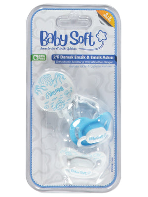 Baby Soft 2 li Damak Emzik No:1 & Emzik Askısı - Mavi