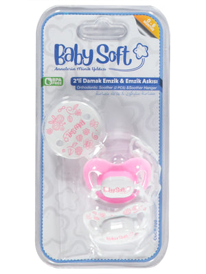 Baby Soft 2 li Damak Emzik No:1 & Emzik Askısı - Pembe