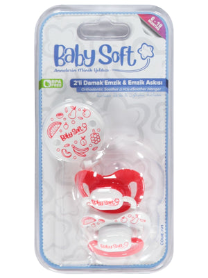 Baby Soft 2 li Damak Emzik No:2 & Emzik Askısı - Kırmızı