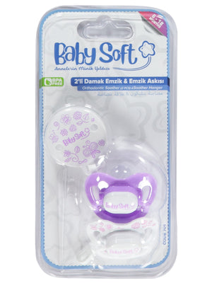 Baby Soft 2 li Damak Emzik No:2 & Emzik Askısı - Lila