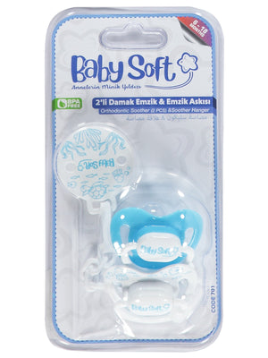 Baby Soft 2 li Damak Emzik No:2 & Emzik Askısı - Mavi