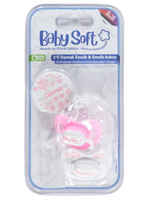 Baby Soft 2 li Damak Emzik No:2 & Emzik Askısı - Pembe