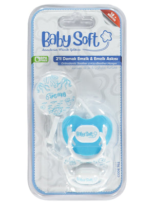 Baby Soft 2 li Damak Emzik No:3 & Emzik Askısı - Mavi