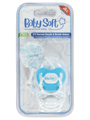 Baby Soft 2 li Damak Emzik No:3 & Emzik Askısı - Mavi