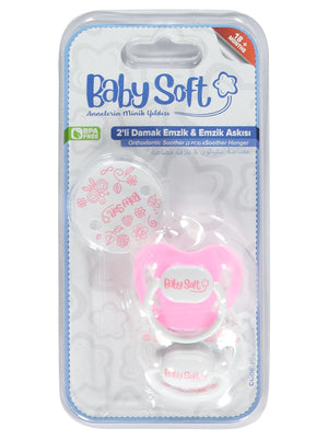 Baby Soft 2 li Damak Emzik No:3 & Emzik Askısı - Pembe