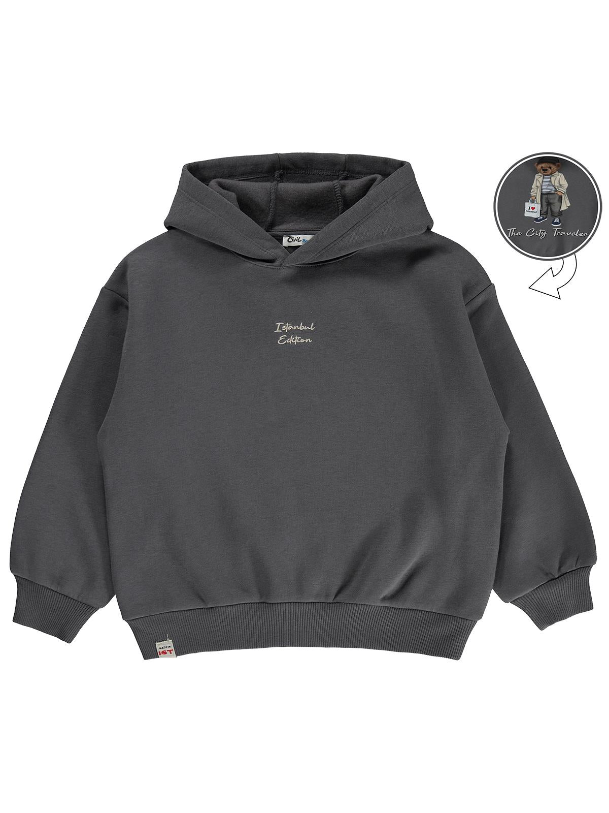 Civil Boys Kapüşonlu İstanbul Baskılı 10-13 Yaş Sweatshirt - Gri