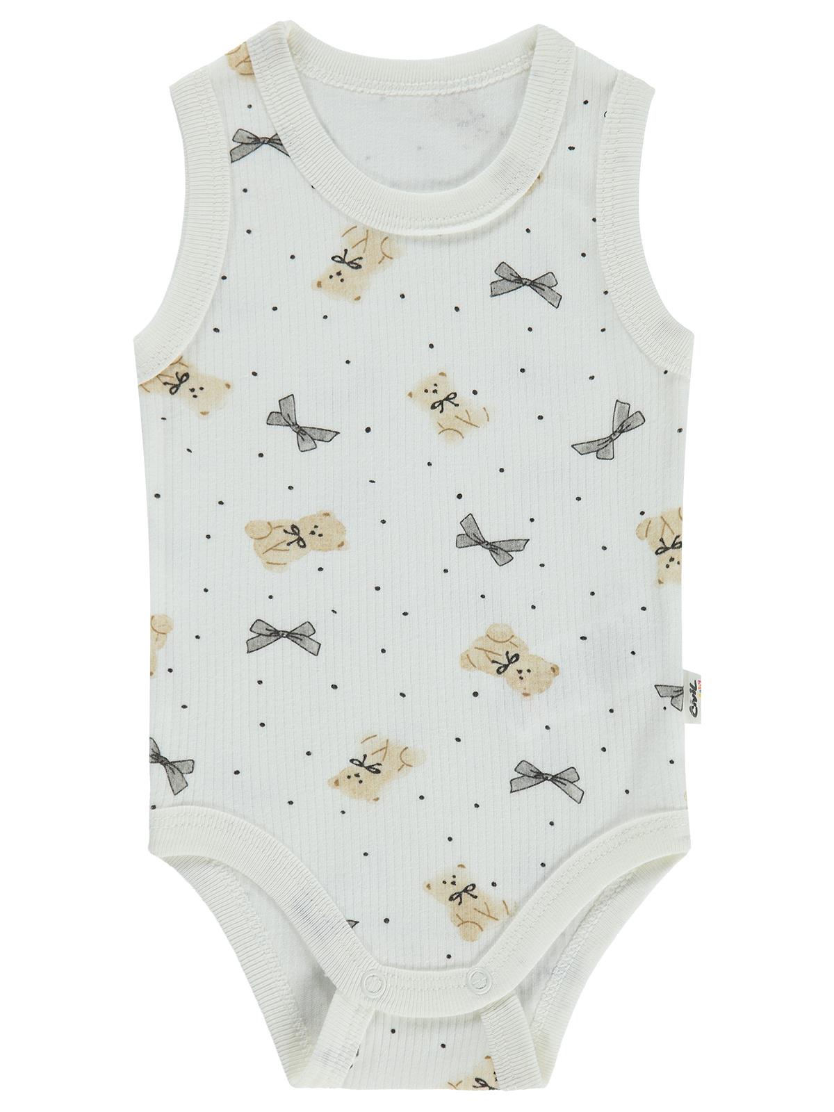 Civil Baby Fiyonklu Ayıcık Empirme 1-36 Ay Çıtçıtlı Badi - Ekru