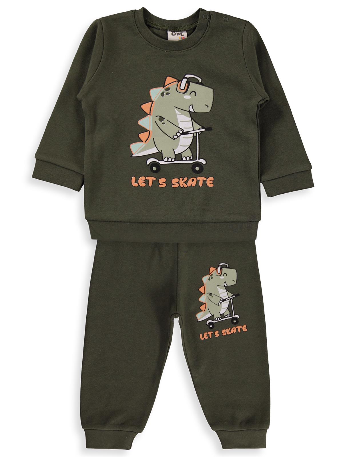 Civil Baby Dinozor Baskılı 6-18 Ay Takım - Yeşil