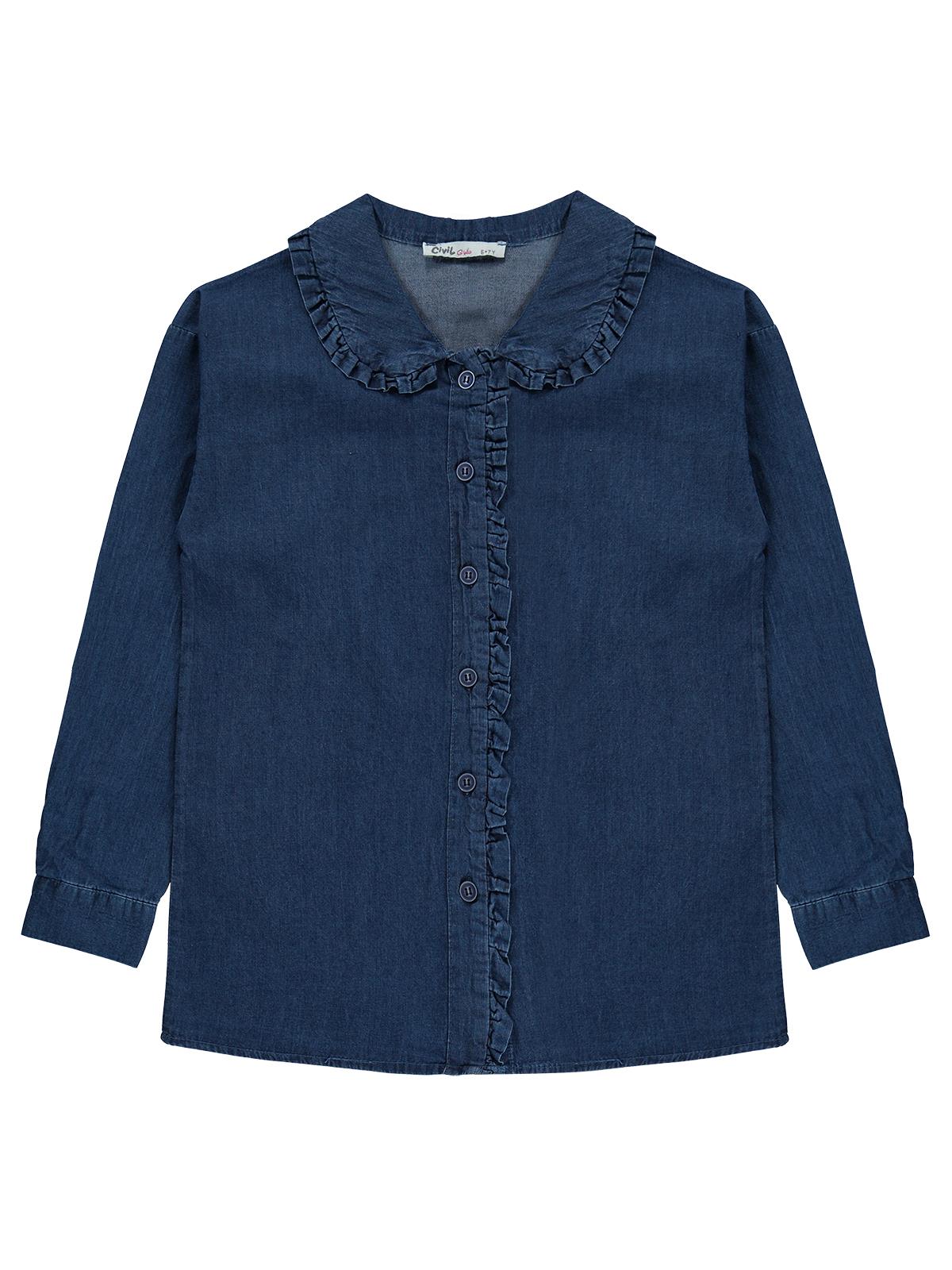Civil Girls Fırfır Detaylı Denim 6-9 Yaş Gömlek - Mavi