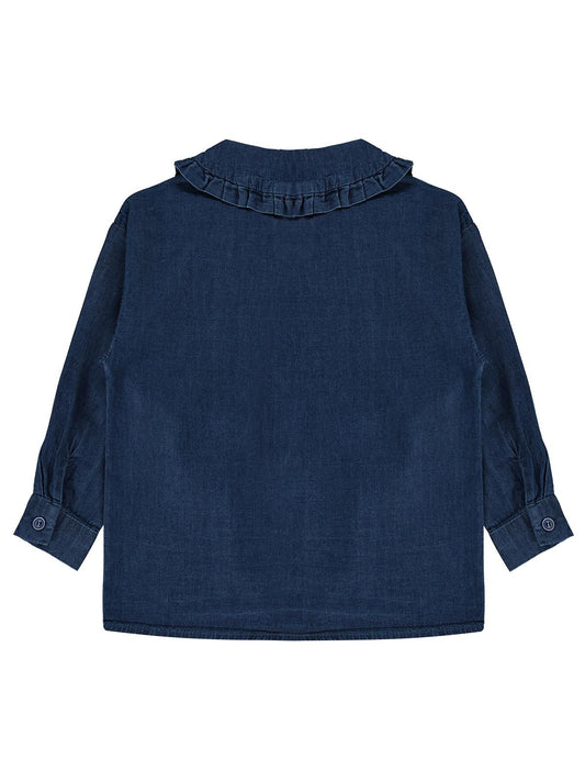 Civil Girls Fırfır Detaylı Denim 2-5 Yaş Gömlek - Mavi