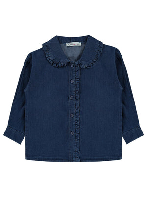 Civil Girls Fırfır Detaylı Denim 2-5 Yaş Gömlek - Mavi