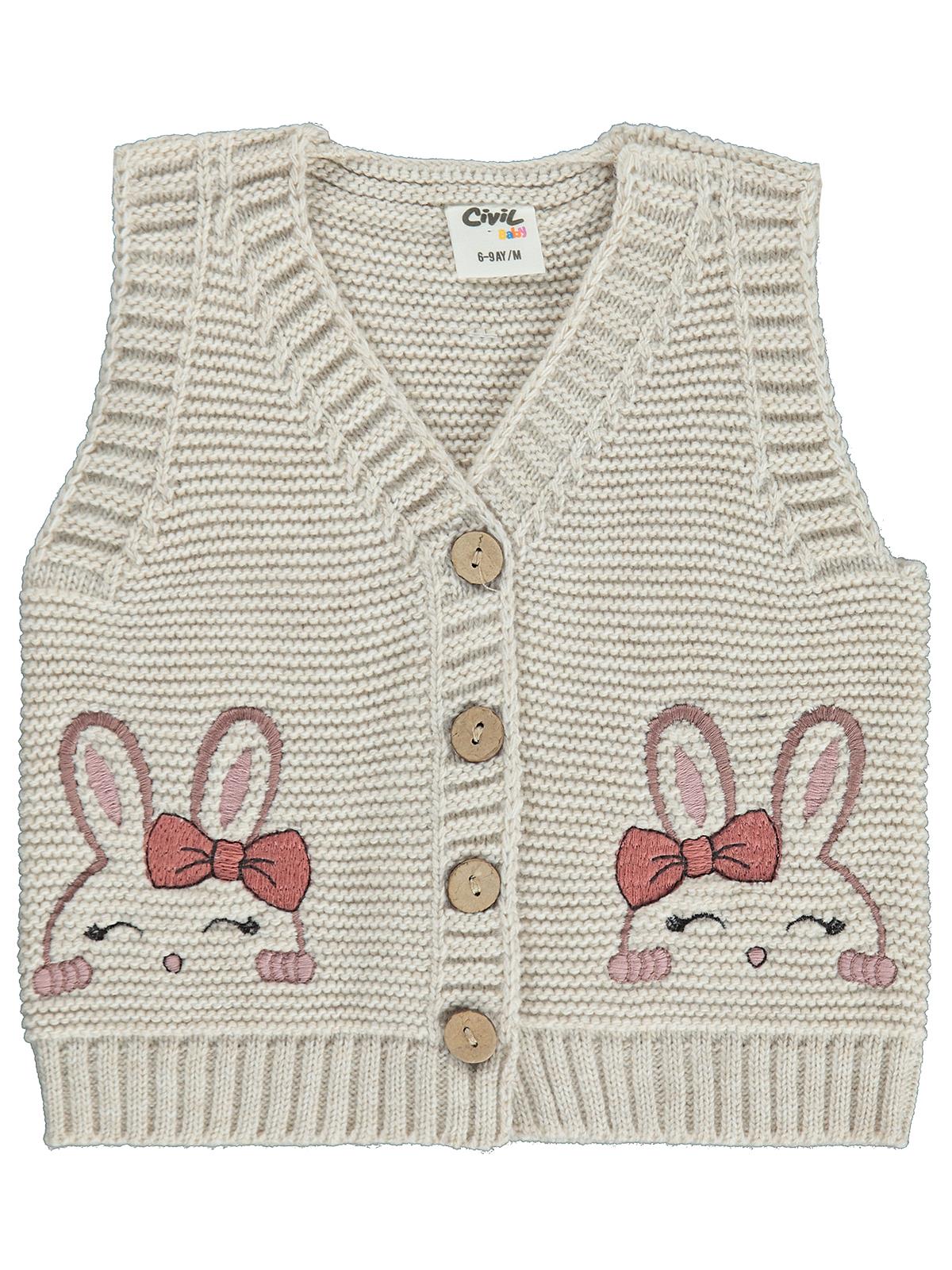 Civil Baby Tavşan Nakışlı 6-18 Ay Yelek - Bej