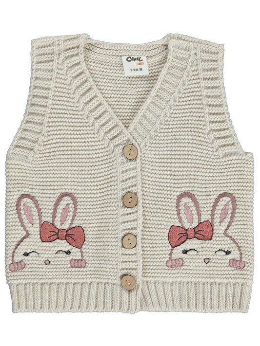 Civil Baby Tavşan Nakışlı 6-18 Ay Yelek - Bej