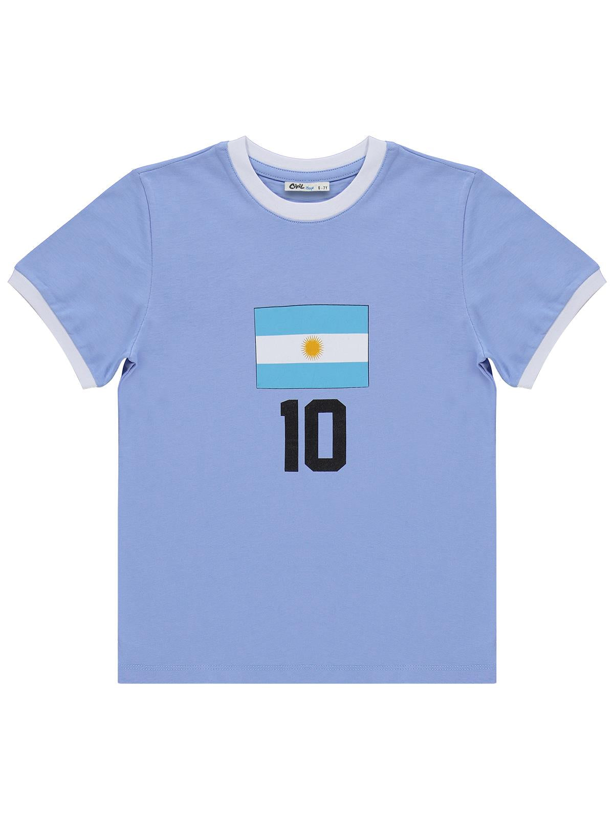 Civil Boys Argentina Baskılı 2'li 6-9 Yaş Takım - Pamuk Forma - Mavi