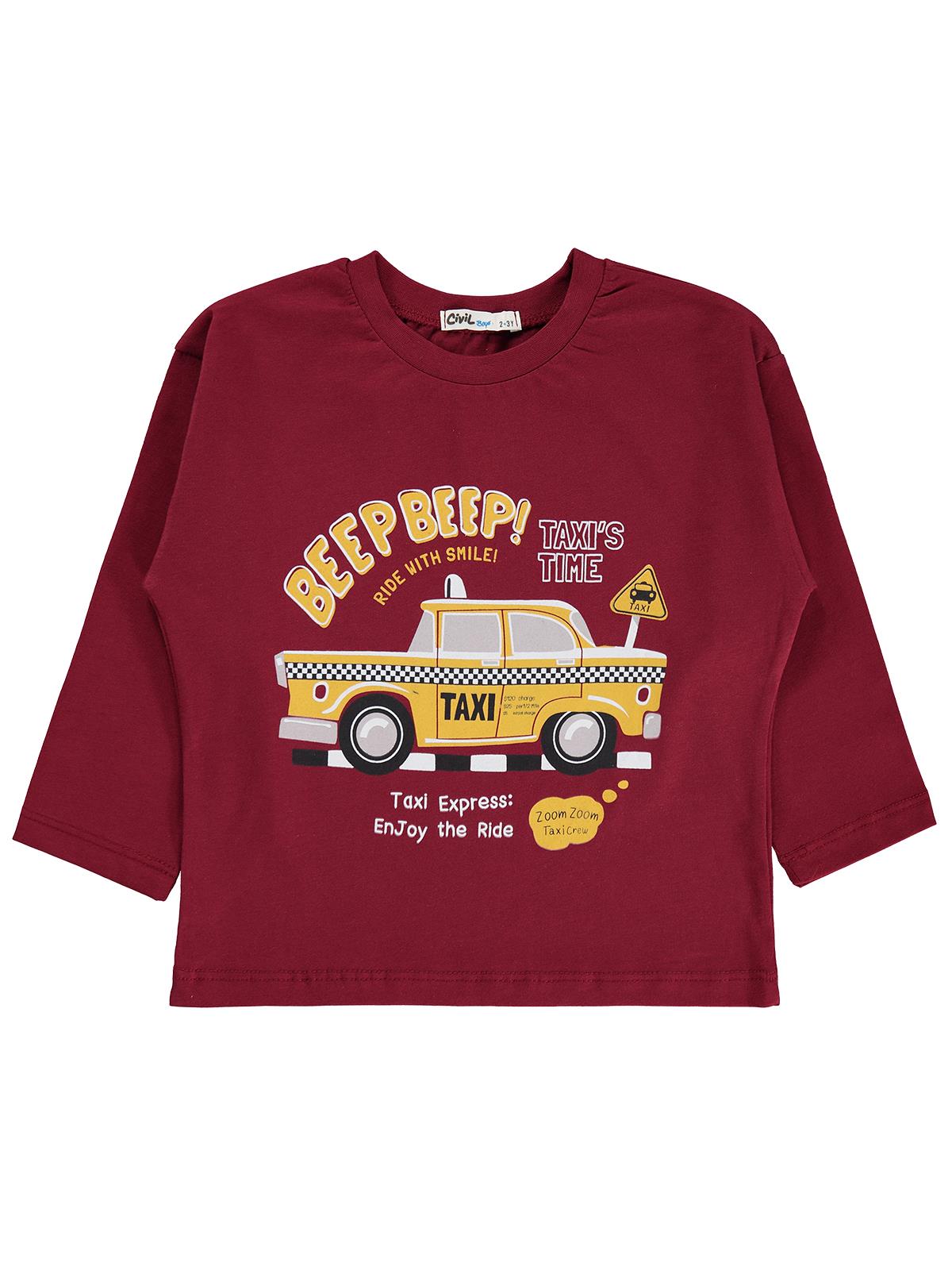 Civil Erkek Çocuk Beep Taksi Baskılı Sweatshirt | Süprem Uzun Kol | Okul Kreş ve Günlük Kullanım - Bordo