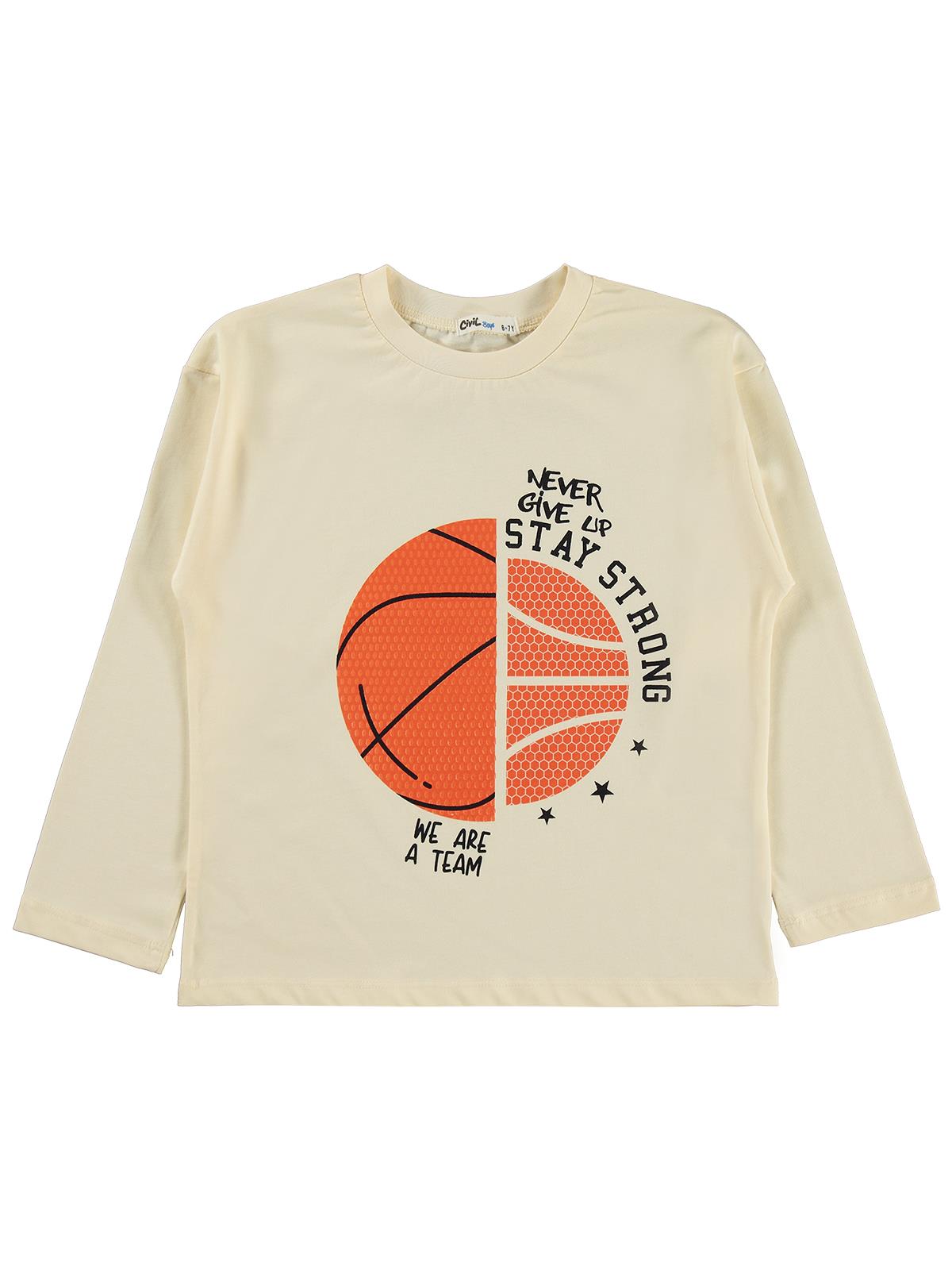 Civil Erkek Çocuk Stay Top Baskılı Sweatshirt Km | Süprem Uzun Kol | Okul Kreş ve Günlük Kullanım - Ekru