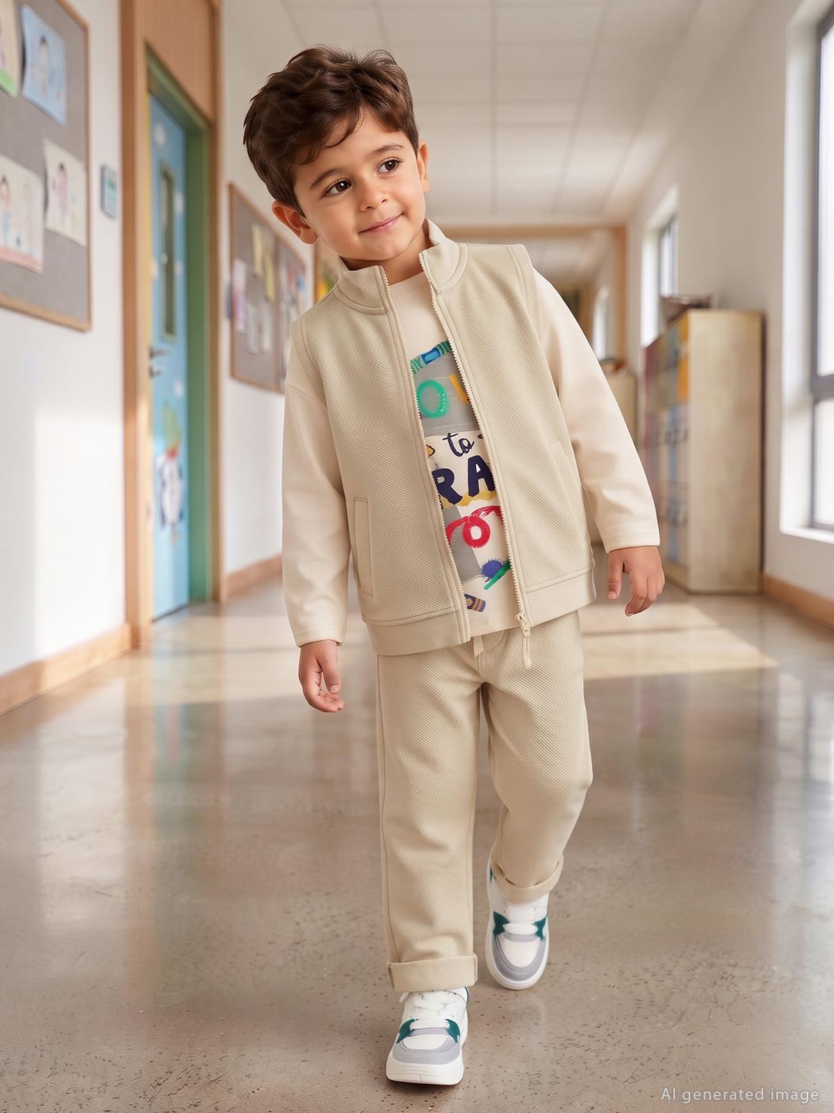 Civil Boys Erkek Çocuk Pike Yelek | Pike Sıfır Kol | Okul Kssreş ve Günlük Kullanım - Bej