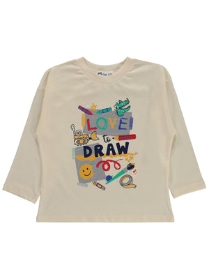 Civil Boys Love To Draw Baskılı 2-5 Yaş Sweatshirt Km - Ekru