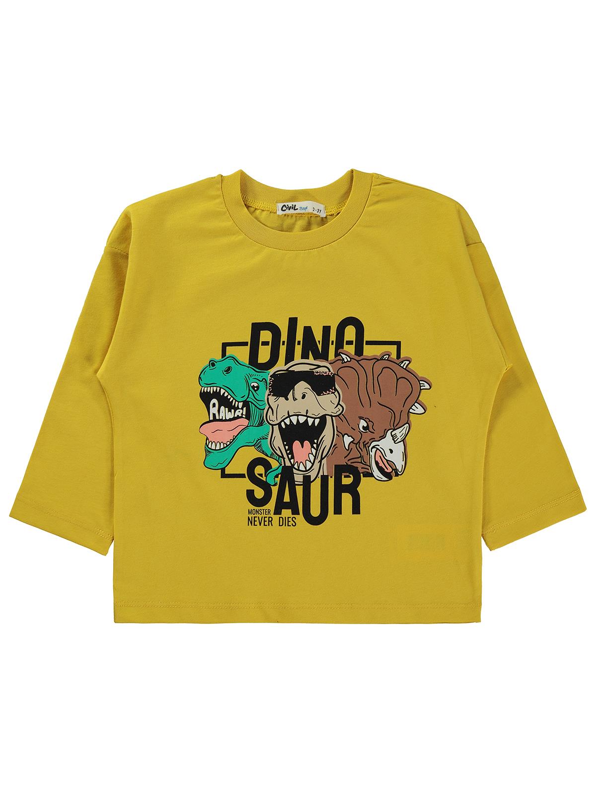 Civil Boys Dınosaur Baskılı 2-5 Yaş Sweatshirt  - Hardal