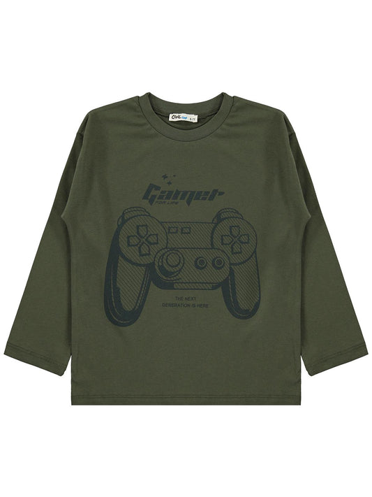 Civil Erkek Çocuk Oyun Konsolu Baskılı Sweatshirt Km | Süprem | Okul Kreş ve Günlük Kullanım - Haki