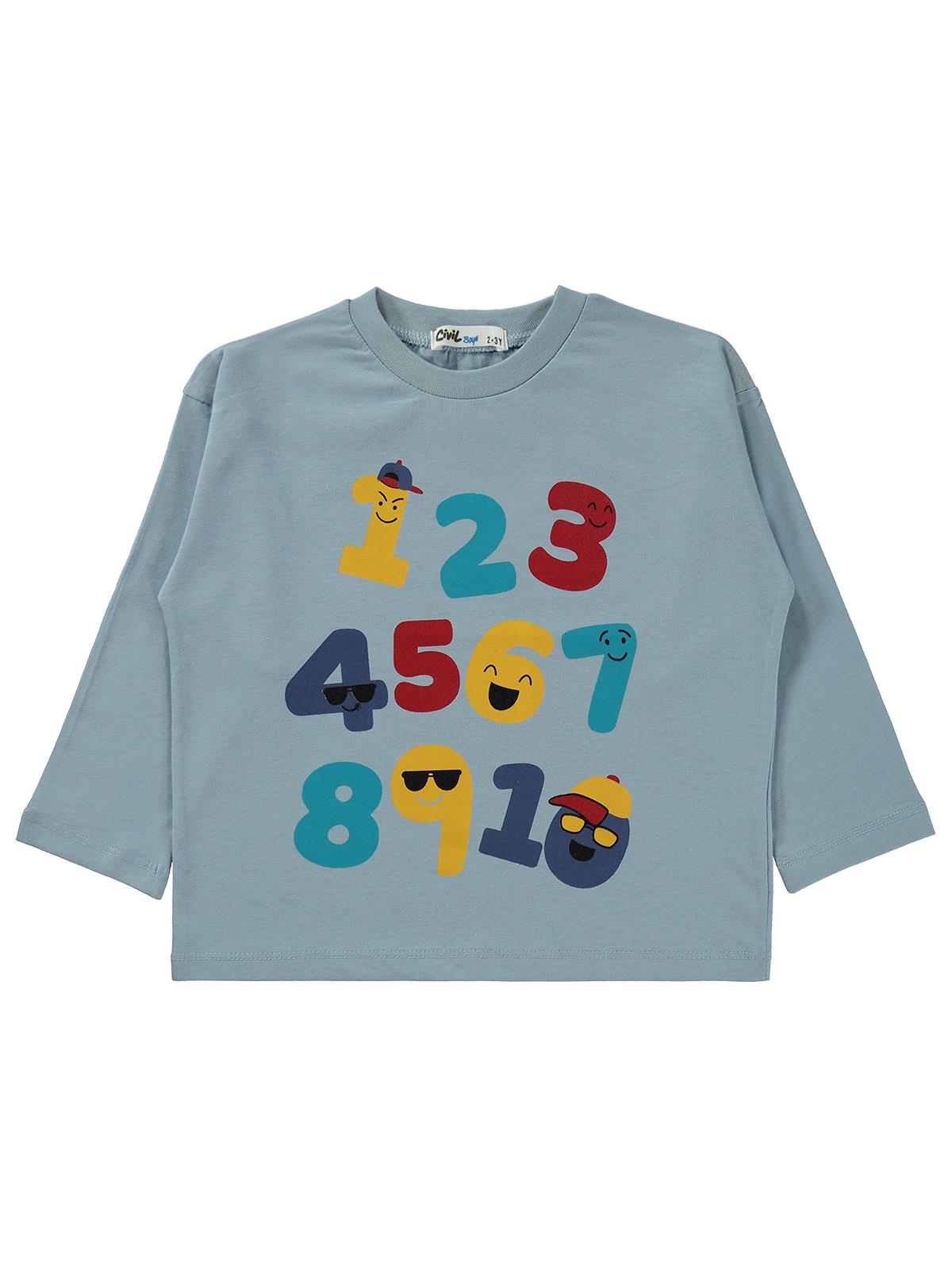 Civil Erkek Çocuk Eğlenceli Sayılar Baskılı Sweatshirt Km | Süprem | Okul Kreş ve Günlük Kullanım - Mavi